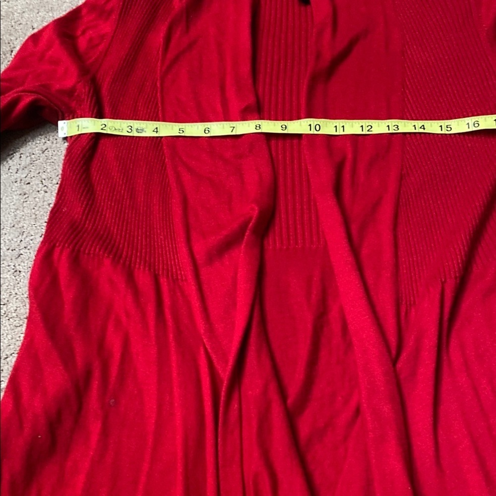 Crimson Red Medium Open-Front Draped Cardigan with Shawl Collar Asymmetrical - Picture 8 of 9